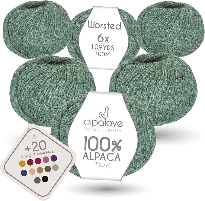 Worsted Set (6 x 1.75 oz) Super Soft Baby Alpaca Knitting Yarn Emerald 656 Yards