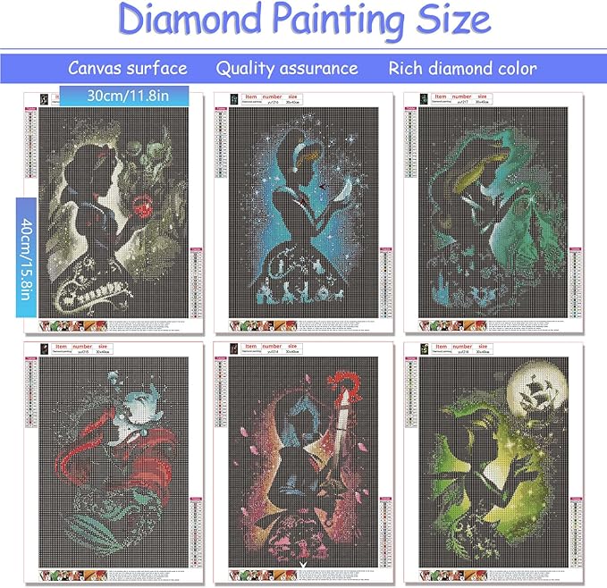 KEYRANKE Diamond Painting 6-Piece Diamond Painting Kit Adult Princess Diamond Bider Diamond Picture Set Painting by Numbers Living Room Pictures for Decorations 30 x 40 cm