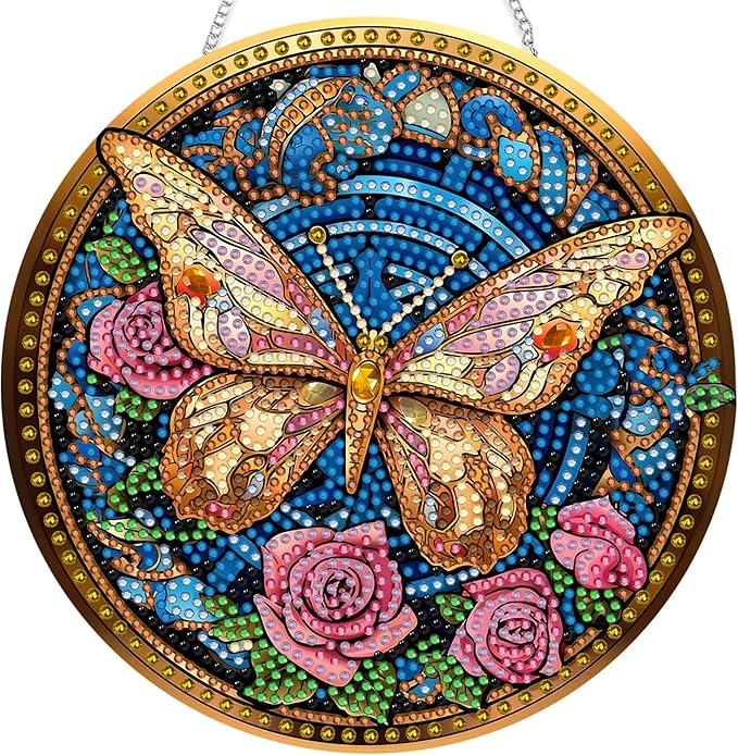 SKRYUIE Butterfly Hanging Diamond Art Kits for Adults Pendant Suncatcher, Special Shaped Crystal DIY Pearl Diamond Painting Kit, Gift for Mother Spring Summer Window Wreath Decor 7.64 x 7.64 Inch A15