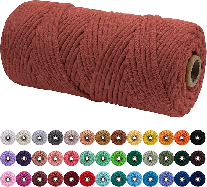 JeogYong Single Strand Macrame Cord 4mm x 109 Yards (328 Feet) Soft Cotton Rope Macrame Yarn 4 mm Macrame Cord, Macrame Supplies for Crafts Wall Hangings Plant Hangers Decorations (Coral Red)