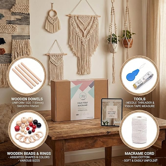 migo creates macrame kits for adults beginners with 126 macrame supplies and 7 projects e-book: diy macrame kit with 165 yards macrame cord and craft supplies & materials to start macrame!