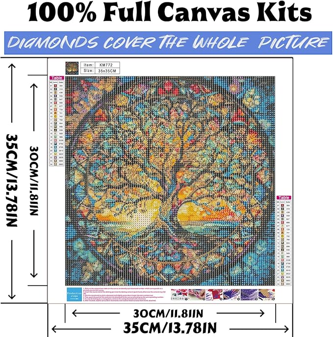 Diamond Art Kits for Adults Tree of Life, DIY 5D Diamond Painting Kit for Beginners, Full Round Drill Gem Art Dots for Adults, Diamond Dots Paintings Crafts Home Wall Decor 14X14 Inch