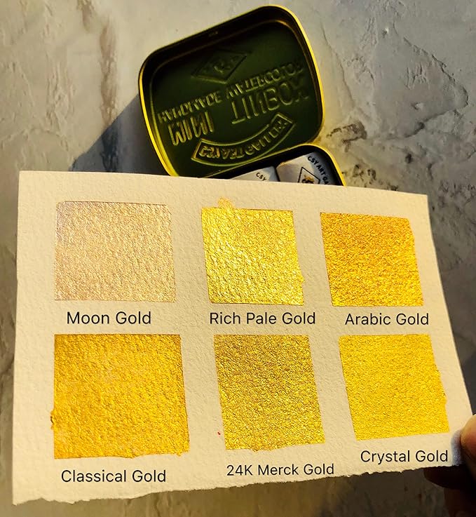 CSY art gallery Metallic Watercolor Paint Set – Set of 6 Shimmery Gold Solid Water Colors – Artist Quality – Perfect for Adults, Students, Hobbyists(Earth Golden)