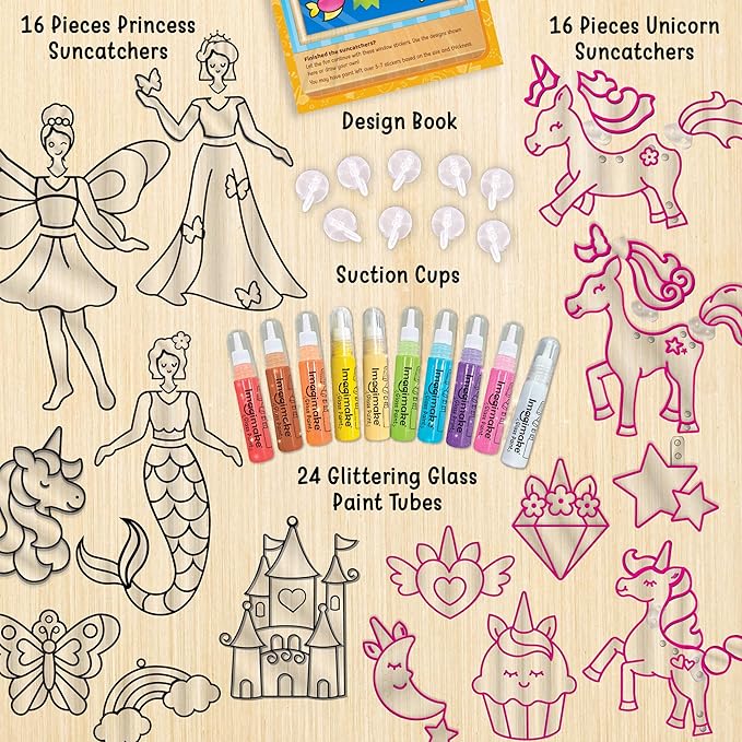 imagimake window art princess & unicorn | diy suncatcher kit for 5-8 year old kids | princess & unicorn toys for girls age 5,6,7,8 | art & craft kits for ages 6-8 | birthday gifts for 6 year old girls