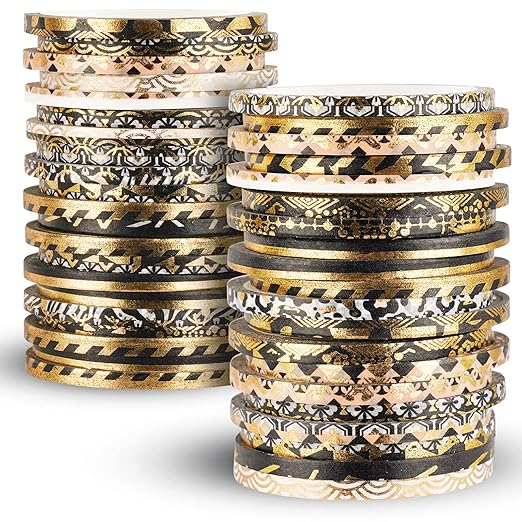 NiArt 80g Gold Foil Washi Tape Set, Random Patterned Slim Decorative Masking Tapes for Bullet Journals, Scrapbooking, DIY Crafts, Party Decor - Widths Range from 3-15mm, Suitable for Kids and Adults