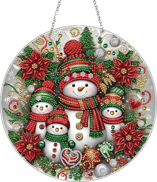 DIY Diamond Art Painting Wreath Kits，Special Shaped Rhinestone Hanging Ornament Diamond Art Window Pendants for Gift Home Garden Wall Hanging Kits,Double Sided (Snowman-1)