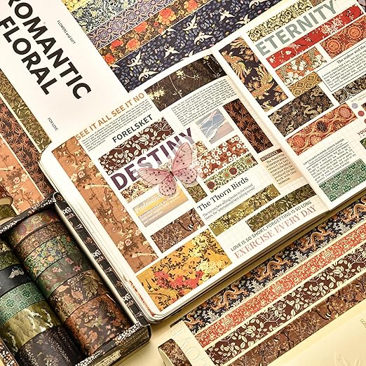 12 Rolls Chinoiserie Washi Tape Set Chinese Arts Adhesive Tapes Geometric Garden Decorative Masking Tape Sets for Craft, Kids, Scrapbook, DIY, Gift Wrapping (Whispers of Dragon)