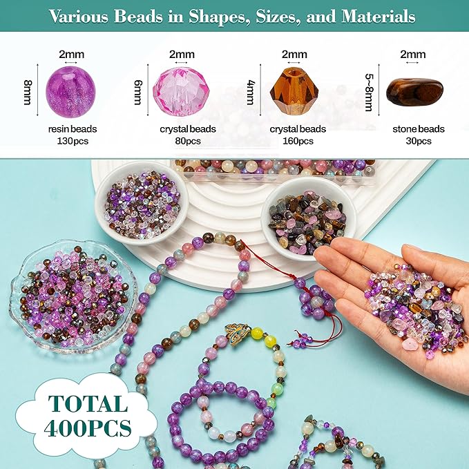 Glass Beads for Bracelet Making Kit, Assorted Beads for Jewelry Making, Including Round Beads, Rondelle Beads, Crystal Beads, Chip Stone Beads. Aesthetic Beads for Bracelets, Charms, Glasses Chains
