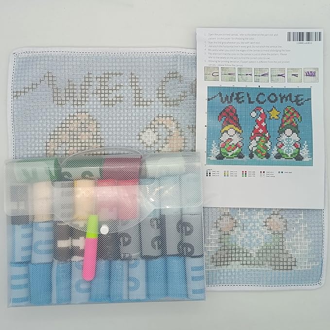 Howie's Latch Hook Kits for Adults, DIY Three Gnomes Crochet Yarn Latch Hook Rug Kit for Adults, Color Preprinted Pattern Embroidery Decoration(Three Gnomes, 19.69 x 14.96 inch)