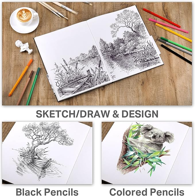 Sketchbook - Hardcover Sketch Pad, 8.5" x 11", Durable Sketch Book for Professional Adults, Artists and Amateurs, 68 lb/110 GSM, 58 Sheets, Use with Pens, Pencils, Sketching Stick