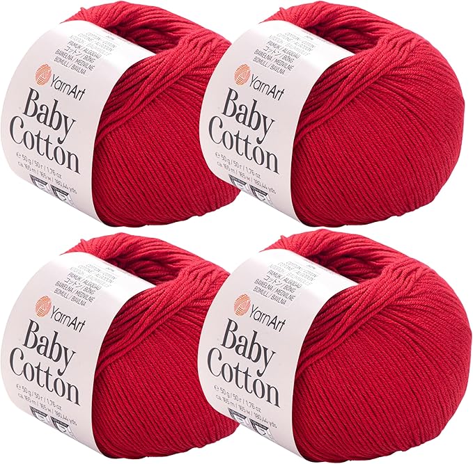 YarnArt Baby Cotton Yarn 4-Pack – Soft Knitting Yarn for Baby & Summer, 50% Cotton 50% Acrylic, 1.76 Oz Each, 180.44 Yds/Skein – Ideal for Amigurumi & Crochet Projects (427)