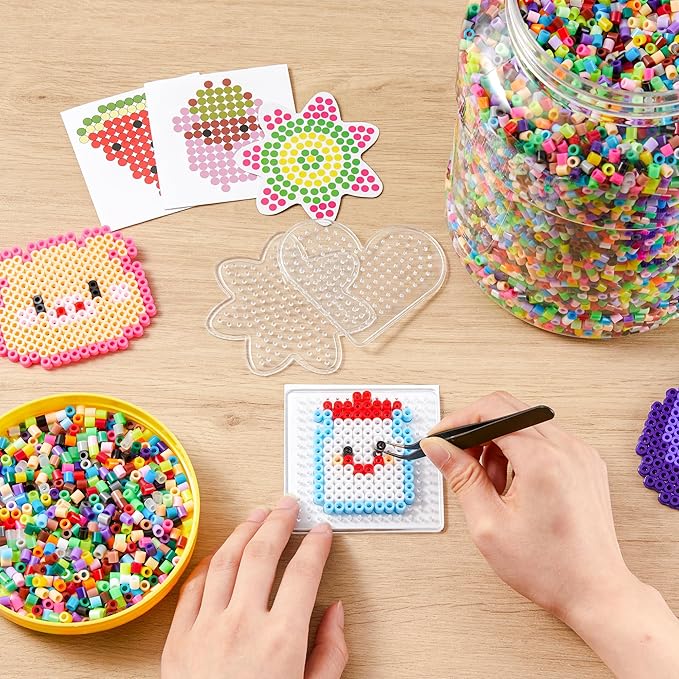 inscraft 2 buckets of fuse beads, 46,000 pcs 5mm iron beads for kids crafts, 30 colors with 6 pegboards, 10 ironing paper, 20 patterns, gifts for birthday christmas, multicolor refill kit