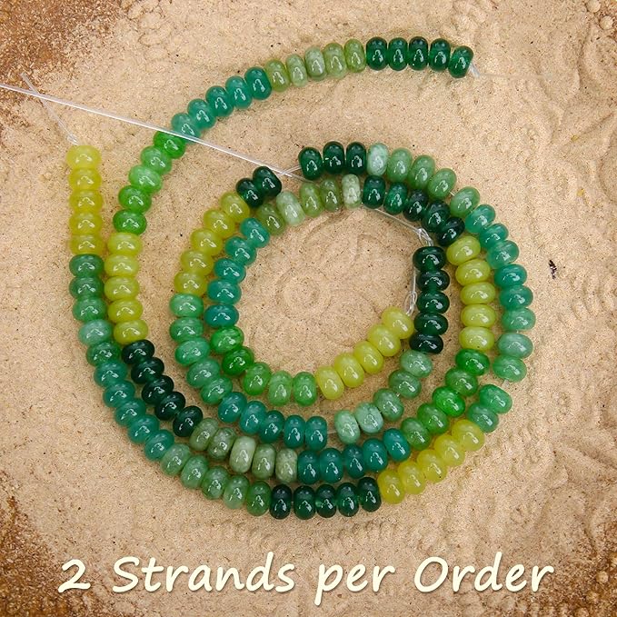 2 Strands (150PCs) Green Shade Jade Rondelle Beads, 5 * 8mm Gemstone Loose Spacer Abacus Disk Beads for DIY Bracelet Necklace Earrings Jewelry Making, Craft Supplies Beading Kit