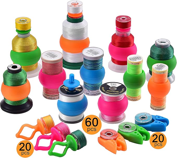 New brothread 60 Thread Spool Holder + 20 Bobbin Holders + 20 Bobbin Clips - Prevents Thread Ends from Unwinding - for Sewing Machine Thread & Embroidery Spool