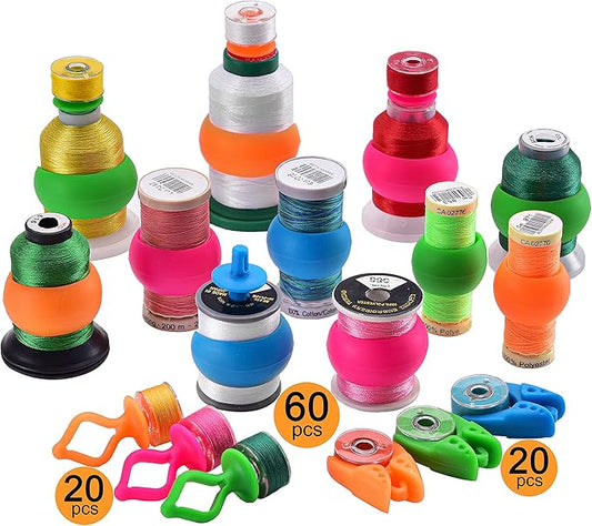 New brothread 60 Thread Spool Holder + 20 Bobbin Holders + 20 Bobbin Clips - Prevents Thread Ends from Unwinding - for Sewing Machine Thread & Embroidery Spool