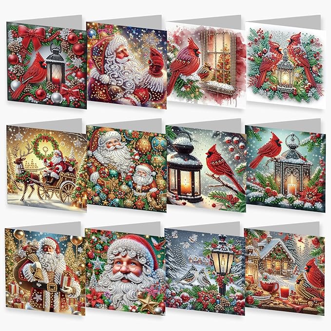 YOKUSHI 12 PCS Diamond Art Painting Christmas Greeting Cards with Envelopes, Snowman Craft DIY Card Making Kits for Adults Gifts (Christmas)