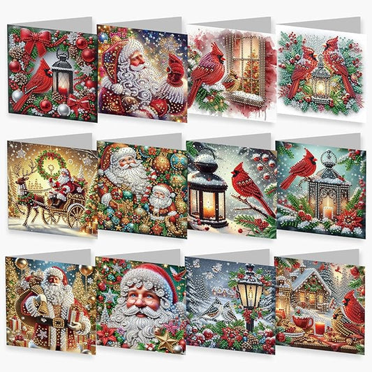 YOKUSHI 12 PCS Diamond Art Painting Christmas Greeting Cards with Envelopes, Snowman Craft DIY Card Making Kits for Adults Gifts (Christmas)