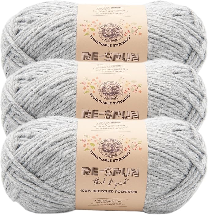 Lion Brand Yarn, Re-Spun Thick & Quick Super Bulky Yarn for Knitting, Crochet, and Crafts, Silver, 3 Pack, Soft Fiber for Chunky Blankets, Bulky Throws, and Cozy Sweaters