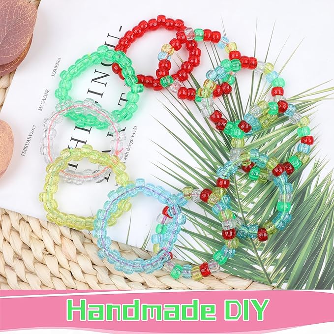 Glitter Pony Beads 1000 Pcs for Friendship Bracelets, Hair Braiding, Necklace, Earrings - 6x9mm Large Hole Plastic Transparent Glittering Beads for Jewelry Making