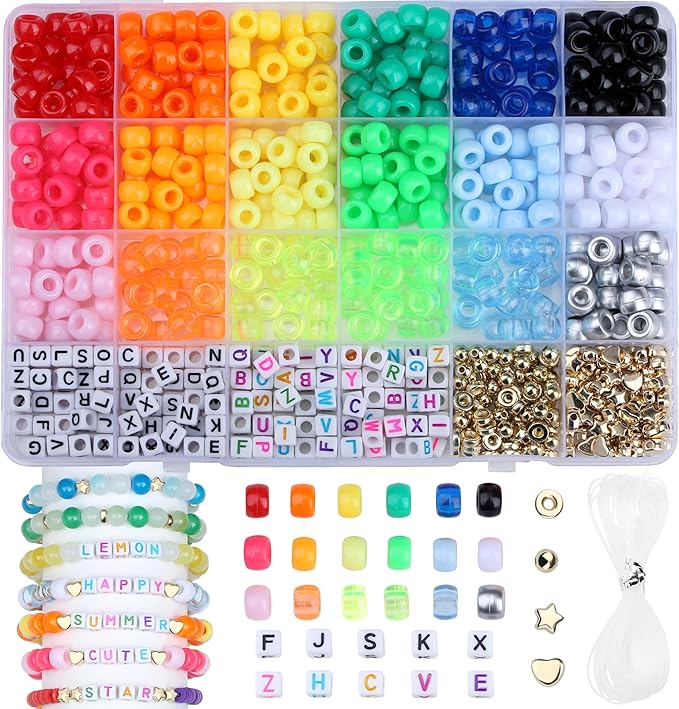 XIANNVXI 530pcs Pony Beads Kit for Friendship Bracelet 18color 9mm Pony Kandi Letter Beads Kit for Jewelry Making Crafts