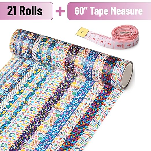 Mr. Pen- Washi Tape Set, 21 Rolls, Assorted Sizes, Geo Labyrinth, Washi Tape for Journaling