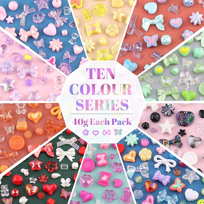 700-750PCS TINKRSTUFF Assorted Acrylic Beads,Mixed Cute Beads for Bracelet Making, Aesthetic Butterfly GummyBear Star Flower Bow Kawaii Charms for Jewelry Necklace Making DIY Keychain Phone Charm