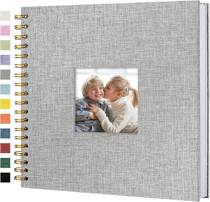 Scrapbook Photo Album Linen Cover, 10 x 10 Inch Hardcover Kraft White Pages Memory Book, for Travel Wedding Guest Book Christmas Baby Shower (40 Sheets/ 80 Pages,Grey)