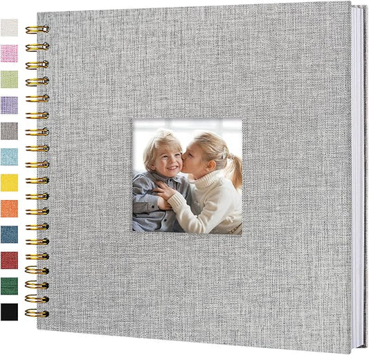 Scrapbook Photo Album Linen Cover, 10 x 10 Inch Hardcover Kraft White Pages Memory Book, for Travel Wedding Guest Book Christmas Baby Shower (40 Sheets/ 80 Pages,Grey)