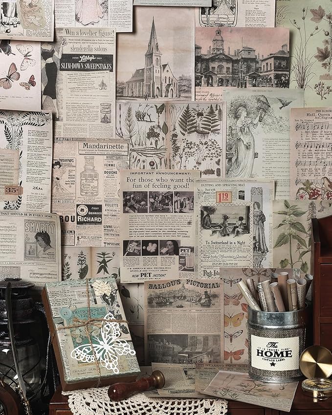 192 Sheets of Scrapbook Paper, Journaling Scrapbooking Supplies Craft Kits Vintage Room Decor Posters Decoupage Paper Ephemera for Junk Journals Bullet Journal Card Making Decorative Background