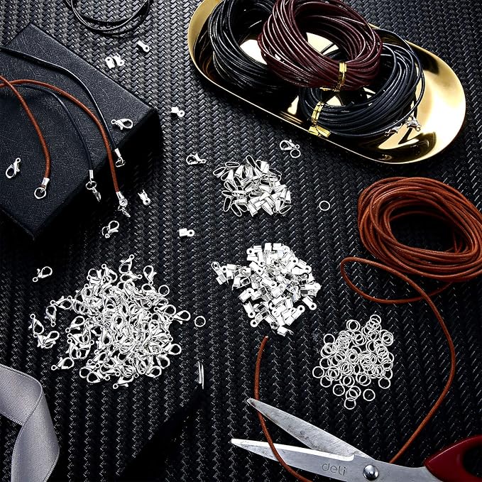 Syhood Leather String Cord Kit for Bracelets Making Include 4 Color 2mm x 26 yd Wide Suede Rope 250 Pcs Bracelet Clasps and Closures for Necklaces,Jewelry, Art Crafts(Eye-catching Colors)