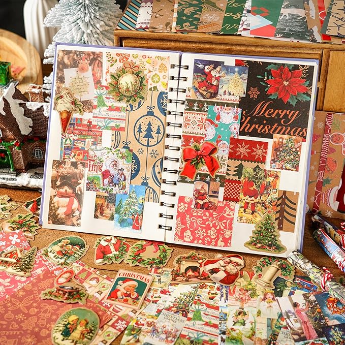 DOLEEYAE 287pcs Vintage Junk Journal Kit, Scrapbook Paper & Stickers for Bullet Journaling, DIY Planner Supplies with Aesthetic Patterns for Card Making, Crafting and Mixed Media Art