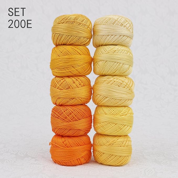 Size 8 Double Mercerized Egyptian Long Staple Cotton Pearl Thread Ball 5 Grams Rainbow Color Embroidery Thread 10 Colors per Box for Crochet Hardanger Cross Stitch Hand Embroidery (Set E)