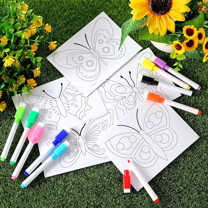 Frienda 36 Pcs Spring Butterfly Window Suncatchers Crafts Kit DIY Window Clings Stickers Butterfly Arts Crafts with 10 Markers for Easter Home Activities Decor Vbs