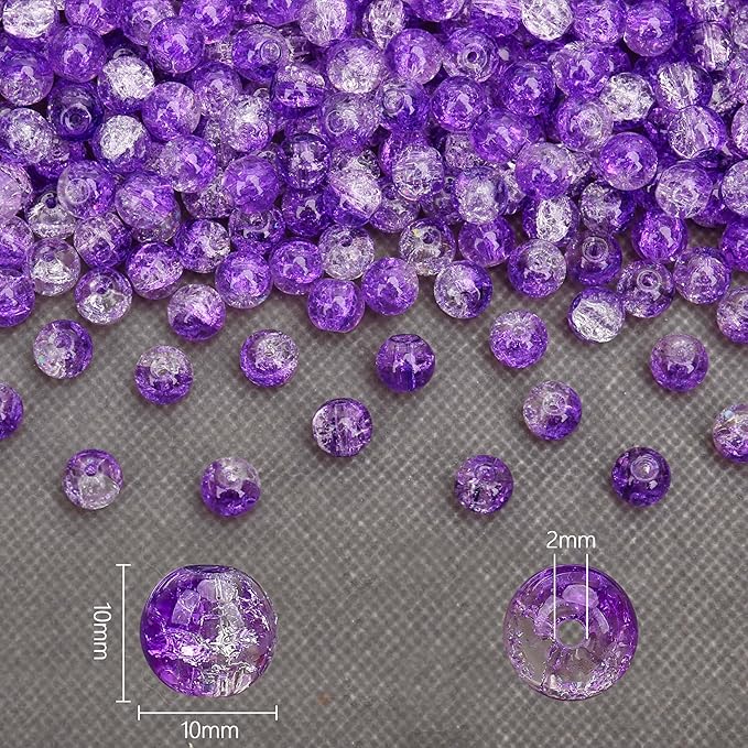 80PCs 10mm Purple Crackle Glass Beads Bulk, Round Smooth Hole Glass Crystal Beads for Jewelry Making, DIY Bracelets, Necklaces, Bag Charms, Keychains and Craft Projects