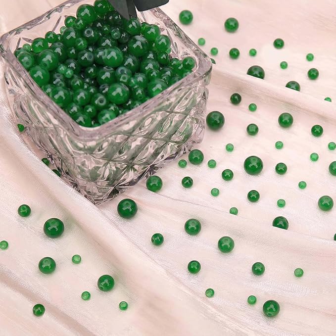 200PCs 8mm Deep Green Jade Glass Beads Bulk, Round Smooth Hole Glass Crystal Beads for Jewelry Making, DIY Bracelets, Necklaces, Bag Charms, Keychains and Craft Projects