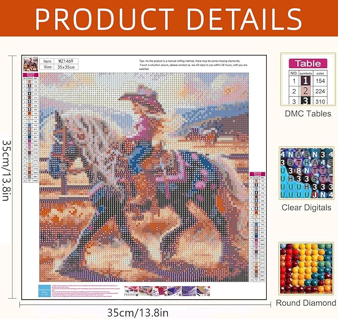 Axquilon Girl Diamond Art Kits for Adults - Horse Diamond Painting Kits for Adults Beginner, DIY 5D Full Drill Gem Art for Home Wall Decor 14x14 inch