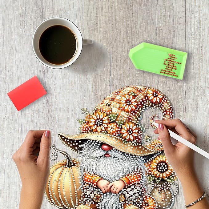 SENQAO Fall Pumpkin Gnome Diamond Art Hanging Kits for Adults Beginners, DIY Acrylic 5D Special Shaped Crystal Diamond Gem Art Painting Hanging Ornament for Home Wall Decor and Gift
