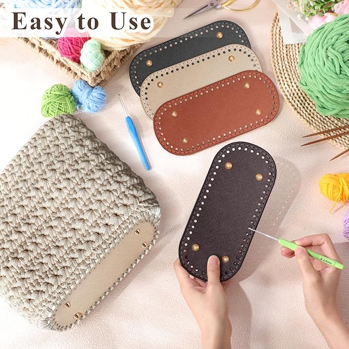 SilTriangle 5 Pcs Purse Bottoms for Crochet Bags with 2 Pcs Hook, Crochet Purse Kit Basket Base Leather Bag Bottoms for DIY Bags Making Supplies Kit Knitting(Classic Color)