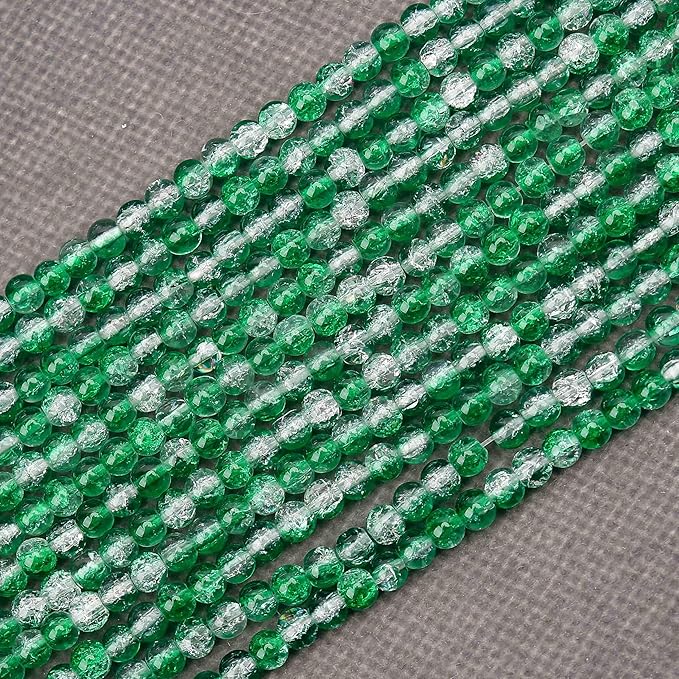 400PCs 4mm Green Crackle Glass Beads Bulk, Round Smooth Hole Glass Crystal Beads for Jewelry Making, DIY Bracelets, Necklaces, Bag Charms, Keychains and Craft Projects