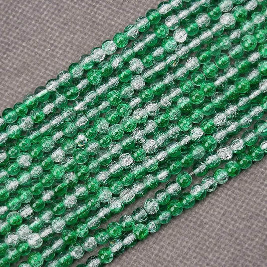 400PCs 4mm Green Crackle Glass Beads Bulk, Round Smooth Hole Glass Crystal Beads for Jewelry Making, DIY Bracelets, Necklaces, Bag Charms, Keychains and Craft Projects