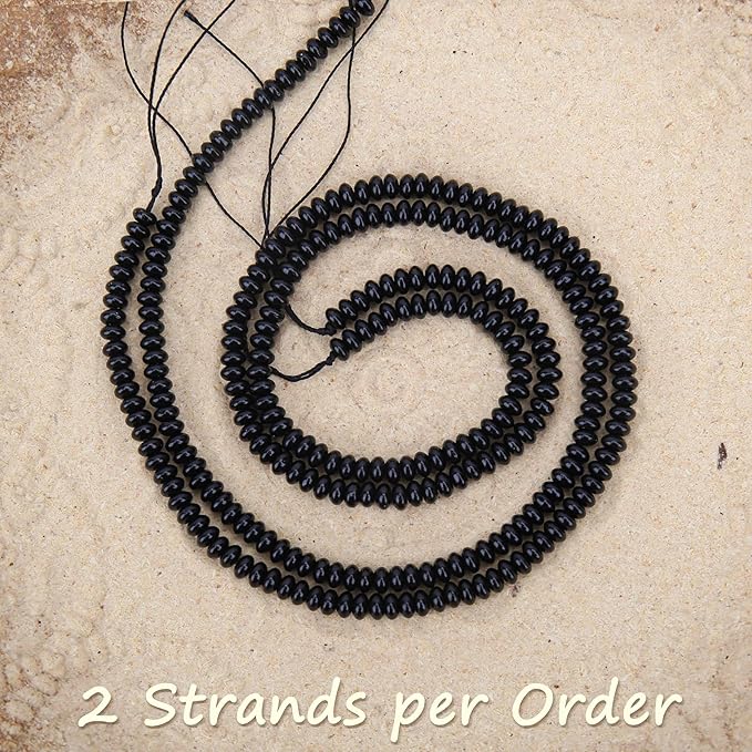2 Strands (300PCs) Natural Black Obsidian Rondelle Beads, 2 * 4mm Gemstone Loose Spacer Abacus Disk Beads for DIY Bracelet Necklace Earrings Jewelry Making, Craft Supplies Beading Kit