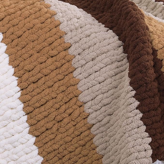 MABOZOO Assorted Chunky Yarn for Crocheting - 8 Pack, Fluffy Jumbo Chenille, Soft Plush - Giant Thick Fuzzy Yarn for Hand or Arm Knitting - Khaki Multi (31.7 yds, 8 oz Each Skein)