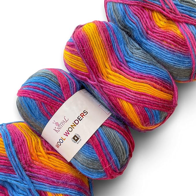 Wool Wonders Yarn for Crocheting, 4-Pack (640Yds / 400G), Free Patterns - Wool Yarn for Knitting - Aran/Heavy #4 Medium Worsted Weight - Lollipop Swirl