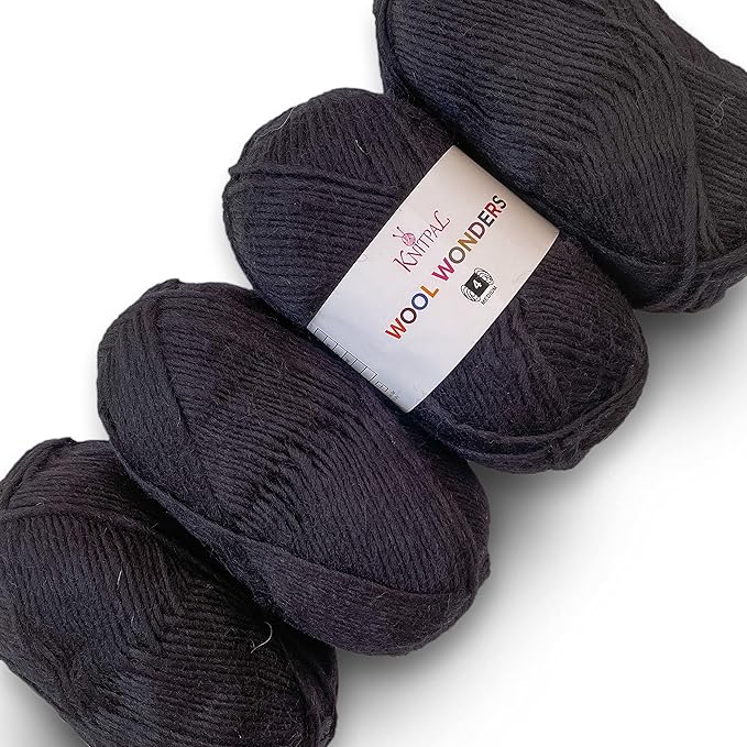 Wool Wonders Yarn for Crocheting, 4-Pack (640Yds / 400G), Free Patterns - Wool Yarn for Knitting - Aran/Heavy #4 Medium Worsted Weight - Black Bear