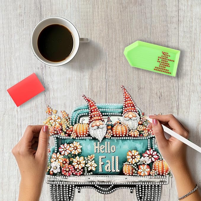 SENQAO Gnome Diamond Art Hanging Kits for Adults Beginners, DIY Acrylic 5D Special Shaped Crystal Diamond Gem Art Painting Hanging Ornament for Home Wall Decor and Gift（Hello Fall Pumpkin Flower）