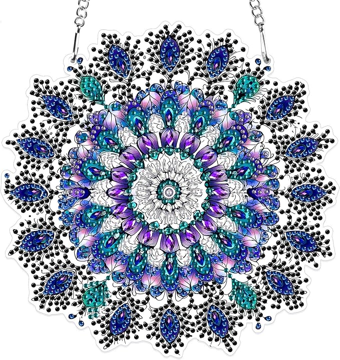 MXJSUA Special Shaped Hanging Diamond Painting Art Kits for Adults, Mandala Flower 3D Crystal Rhinestone Acrylic Gem Art Pendant Ornaments Kit for Home Decoration and Gift