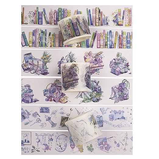 Navy Peony Colorful Library of Books Washi Tape Set (3 Wide Rolls) — for Journals