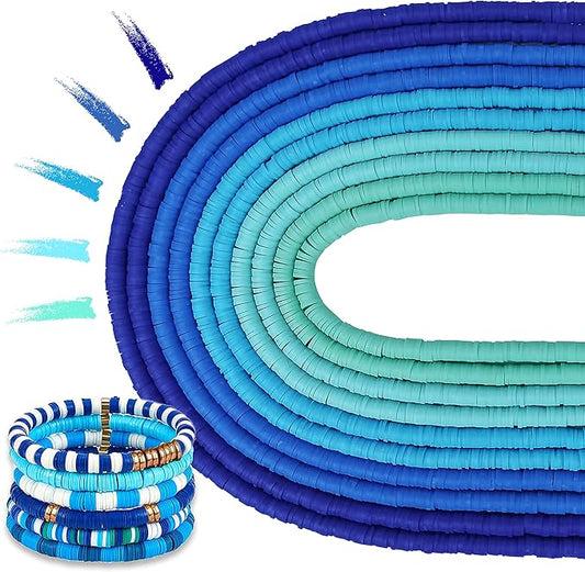 MIIIM 3600 PCS 10 Strands Polymer Clay Beads for Jewelry Making, Vinyl Heishi Beads 6mm for Surfer Bracelets Necklace Making (Blue)