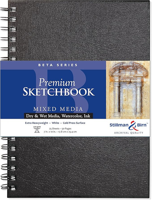 Stillman & Birn Beta Series Wirebound Sketchbook, 7" x 10", 270 gsm (Extra Heavyweight), White Paper, Cold Press Surface