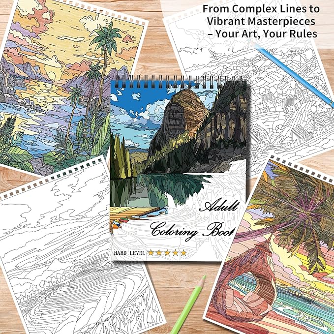 Kalysky Landscapes Adult Coloring Book Set of 3 - Complex Nature Landscapes & Iconic Architecture | Desert, Ocean Forests, Modern Wonders | Coloring Books for Adult Relaxation